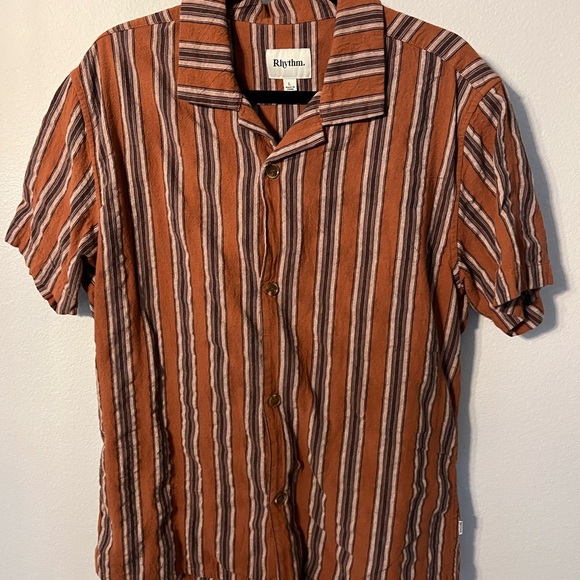 Rhythm Brown and White Casual Button Down Shirt - Picture 1 of 3